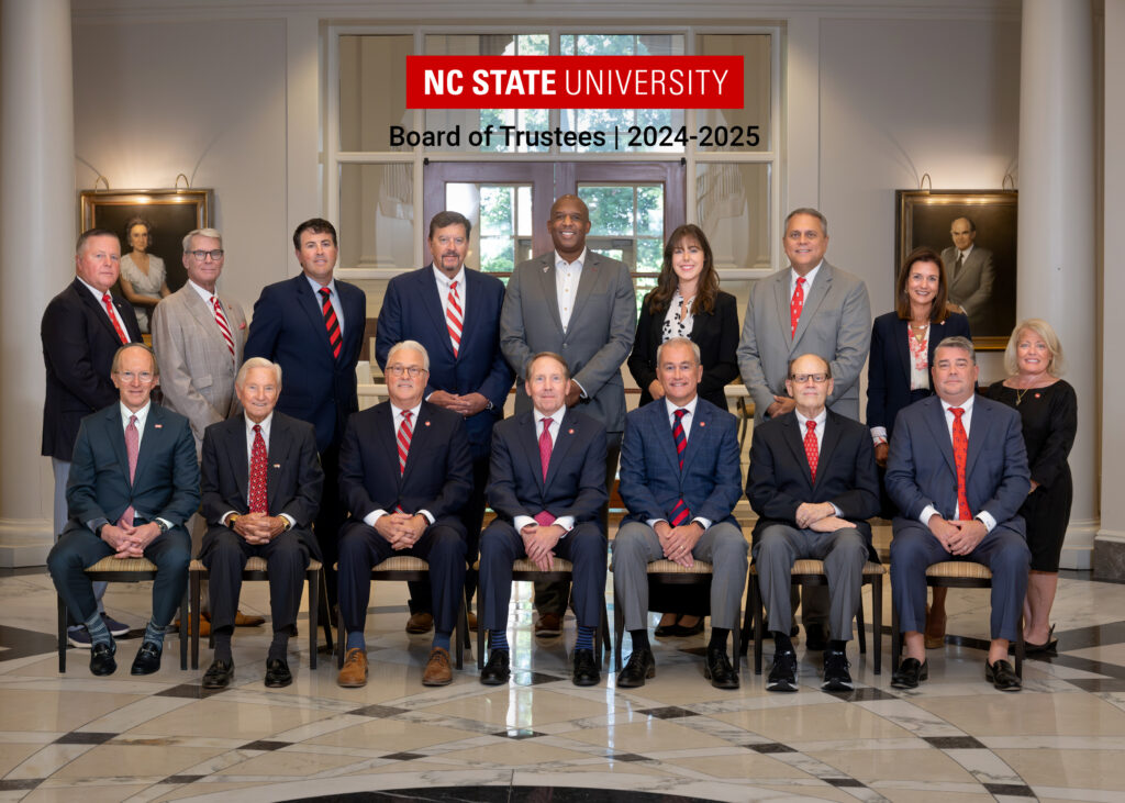 A group photo of the 2024-2025 NC State University Board of Trustees.